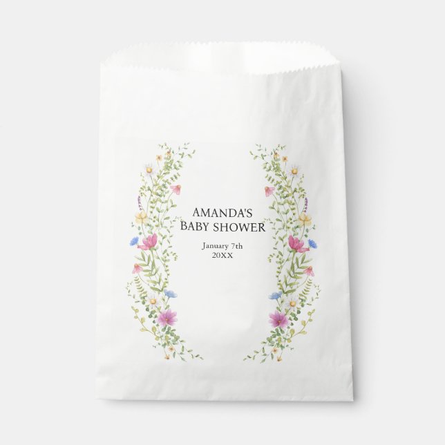 Elegant Wild Flowers Baby Shower Favour Bag (Front)