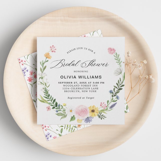 Elegant Wild Flowers Floral Wreath Bridal Shower Invitation (Creator Uploaded)