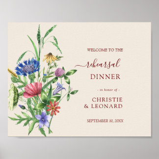 Elegant Wild Flowers Rehearsal Diner Welcome Poster