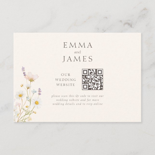 Elegant Wild Flowers Wedding Website Enclosure Card (Front)