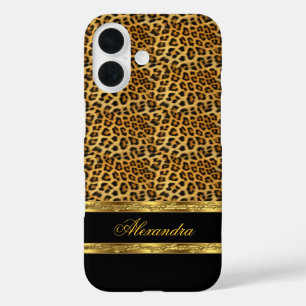 Elegant Wild Leopard Black and Gold iPhone 16 Case