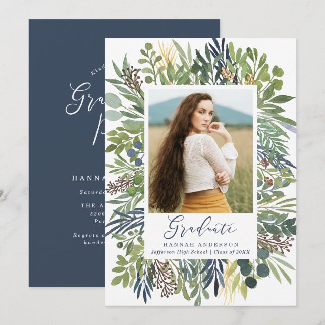 Elegant Wild Meadow Photo Graduation Party Invitation (Front/Back)