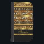 Elegant Wild Mixed Animal Black and Gold Samsung S4 Wallet Case<br><div class="desc">Elegant Wild Mixed Animal, Leopard Tiger Zebra Animal Print Black and Gold, faux Jewel. Elegant Classy Phone Mobile Case Girly for Women girl Add Name Initials Glitter (Be advised that image will appear darker on Case) Fabulous product for Women, Girls, Zizzago created this design PLEASE NOTE all flat images! They...</div>