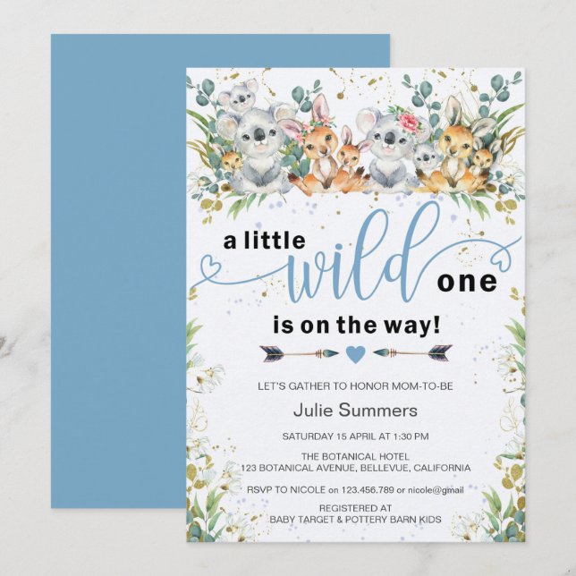 Elegant Wild One Blue Safari Boy Baby Shower Invitation (Front/Back)