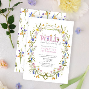 Elegant Wild & Onederful Wildflower 1st Birthday Invitation