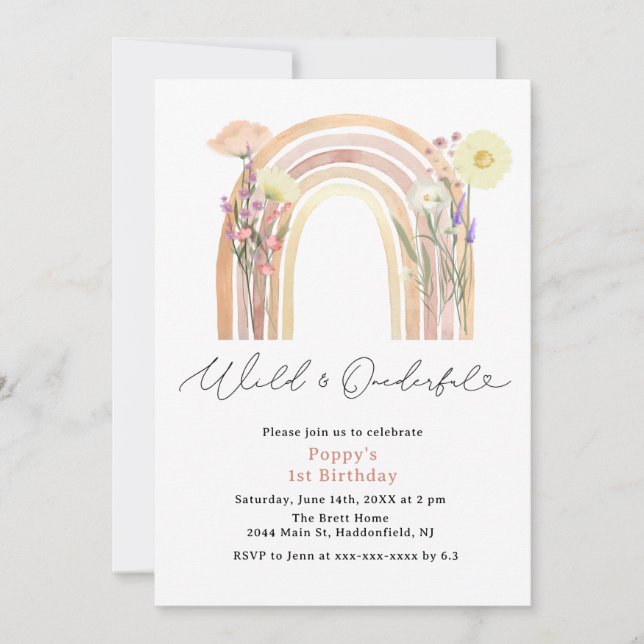 Elegant Wild & Onederful Wildflower 1st Birthday Invitation (Front)