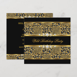 Elegant Wild Zebra Birthday Party Black Gold Invitation