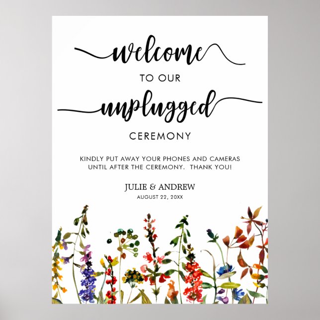 Elegant Wildflower 2 unplugged wedding ceremony Poster (Front)