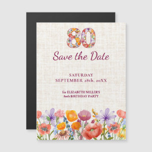 Elegant Wildflower 80th Birthday Save the Date Magnetic Invitation