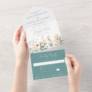 Elegant Wildflower All In One Wedding All In One Invitation