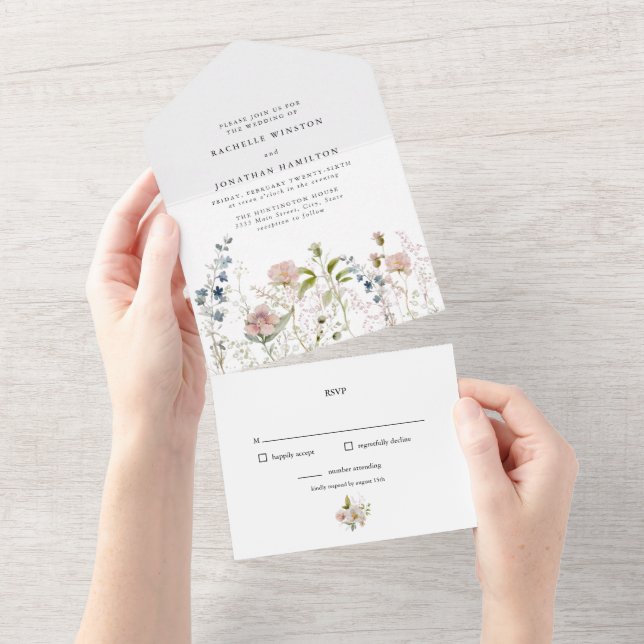Elegant Wildflower All In One Wedding Invitation (Tearaway)