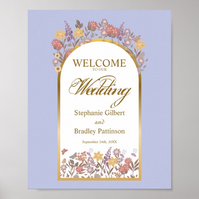 Elegant Wildflower Arch Gold Lavender Dusty Purple Poster (Front)