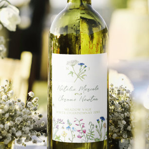 Elegant wildflower art personalised wedding  wine label