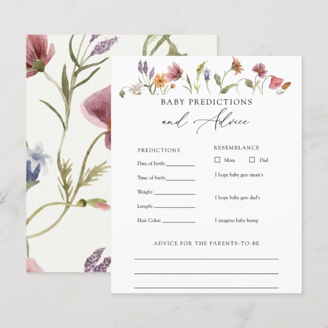 Elegant Wildflower Baby Advice and Predictions (Front/Back)