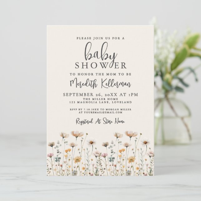 Elegant Wildflower Baby Shower Invitation (Standing Front)