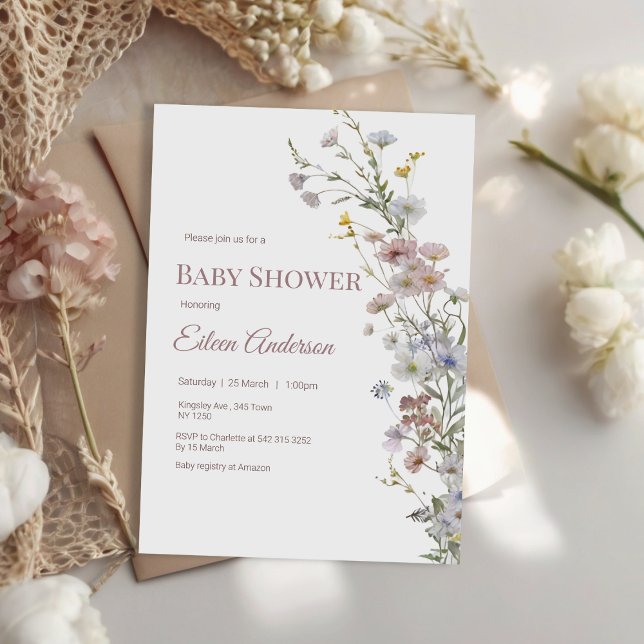 Elegant Wildflower Baby Shower Invitation (Elegant Wildflower Baby Shower Invitation)