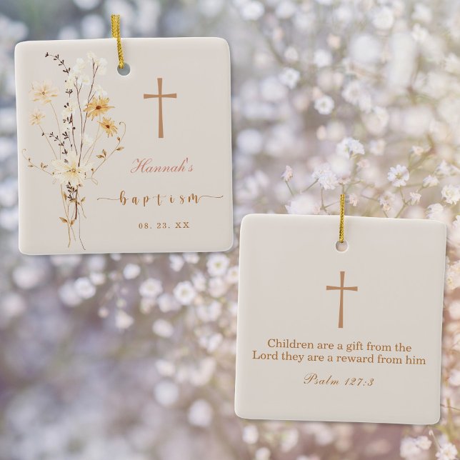 Elegant Wildflower Baptism / Christening Keepsake Ceramic Ornament (Creator Uploaded)