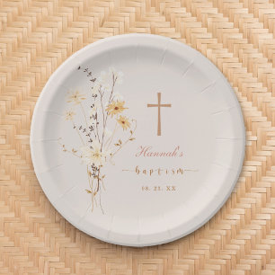 Elegant Wildflower Baptism / Christening Paper Plate