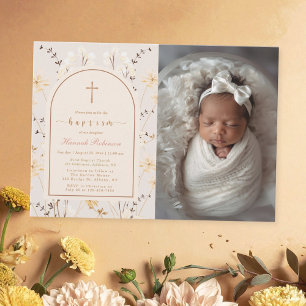 Elegant Wildflower Baptism / Christening Photo Invitation