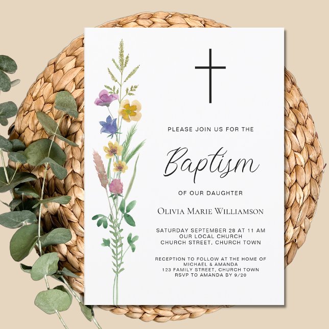 Elegant Wildflower Baptism  Invitation (Creator Uploaded)