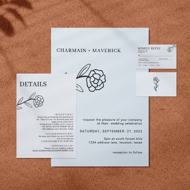 Elegant Wildflower Black and White Wedding Details Enclosure Card (Creator Uploaded)