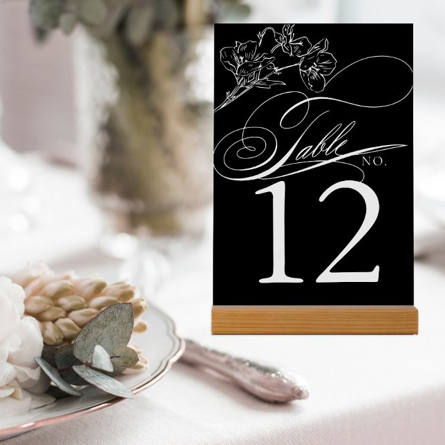 Elegant Wildflower Black and White Wedding Table Number (Creator Uploaded)