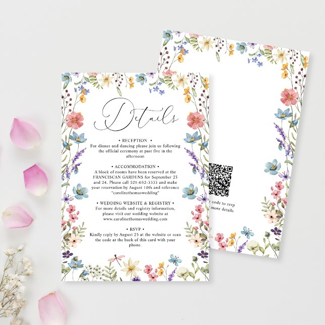 Elegant Wildflower Bloom QR Code Wedding Details Enclosure Card (Creator Uploaded)
