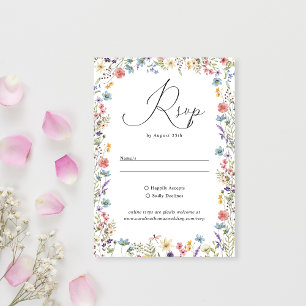 Elegant Wildflower Bloom Romantic Script Wedding RSVP Card