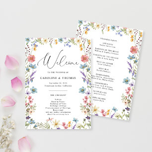 Elegant Wildflower Bloom Script Wedding Program