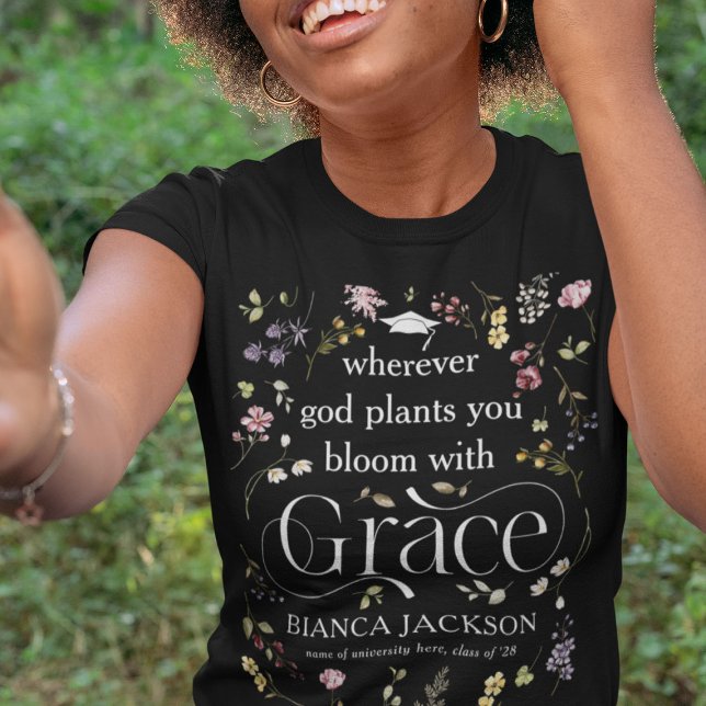 Elegant Wildflower 'Bloom with Grace' Graduate T-Shirt (Creator Uploaded)