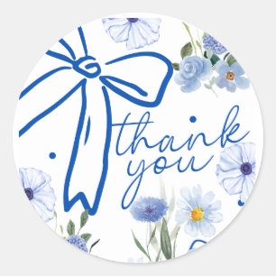 Elegant wildflower blue bridal shower thank you classic round sticker