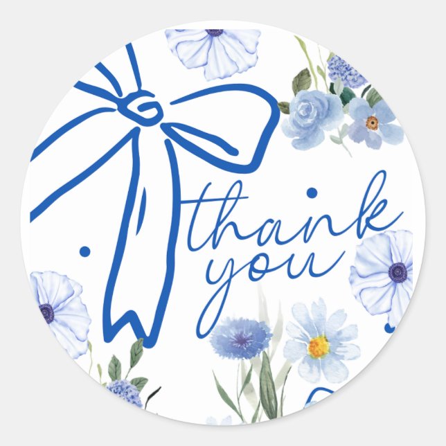 Elegant wildflower blue bridal shower thank you classic round sticker (Front)