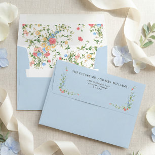 Elegant Wildflower Blue Wedding Return Address Envelope