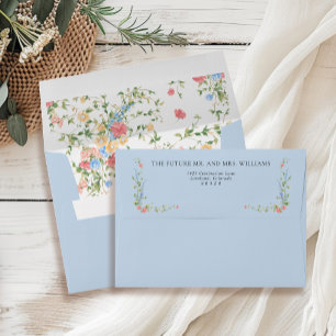 Elegant Wildflower Blue Wedding Return Address Envelope