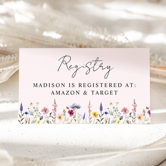 Elegant Wildflower Blush Pink Baby Shower Registry Enclosure Card (Creator Uploaded)
