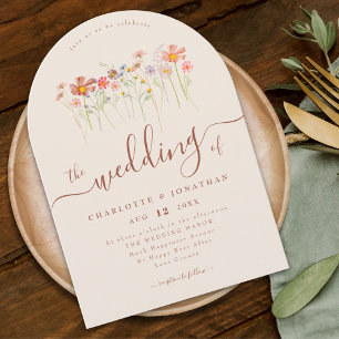 Elegant Wildflower Boho Beige Terracotta Wedding Invitation
