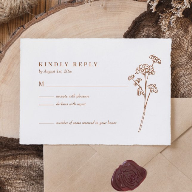 Elegant Wildflower Boho Burnt Orange Wedding RSVP Card (Creator Uploaded)