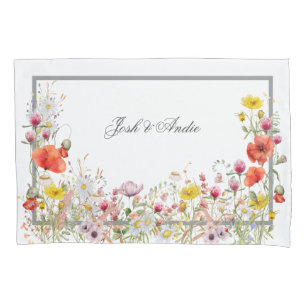 Elegant Wildflower Boho Custom Script Names Pillowcase