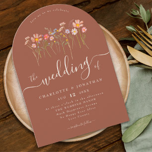 Elegant Wildflower Boho Fall Terracotta Wedding Invitation