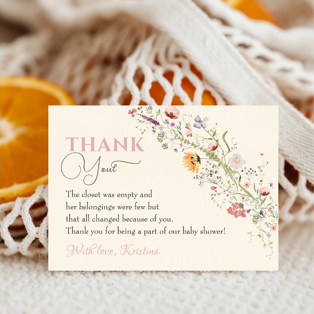 Elegant Wildflower Boho Floral Baby Shower Thank You Card (Creator Uploaded)