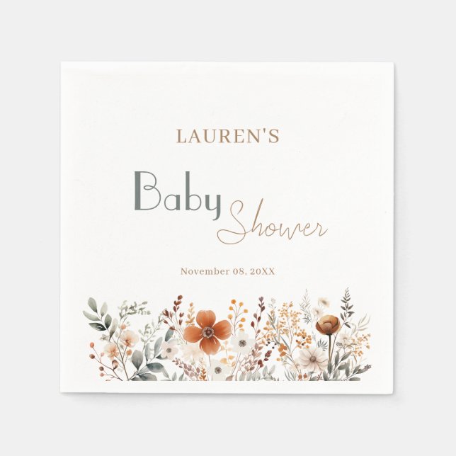 Elegant Wildflower Boho Gender Neutral Baby Shower Napkin (Front)