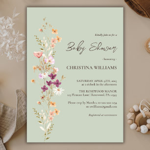 Elegant Wildflower Boho Sage Baby Shower Invitation