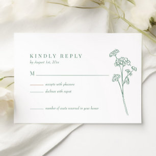 Elegant Wildflower Boho Spring Green Wedding RSVP Card
