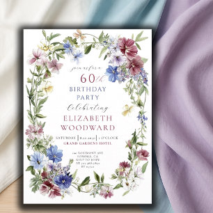Elegant Wildflower Boho Watercolor 50th Birthday  Invitation