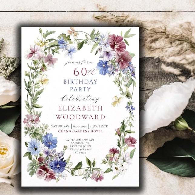 Elegant Wildflower Boho Watercolor 60th Birthday  Invitation (Creator Uploaded)