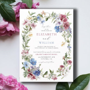 Elegant Wildflower Boho Watercolor Wreath Wedding Invitation