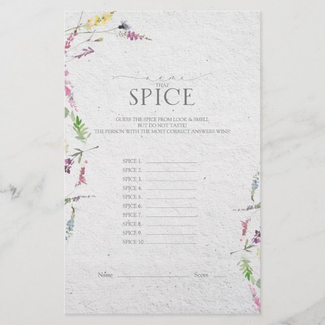 Elegant Wildflower Botanical Bridal Shower Game (Front)