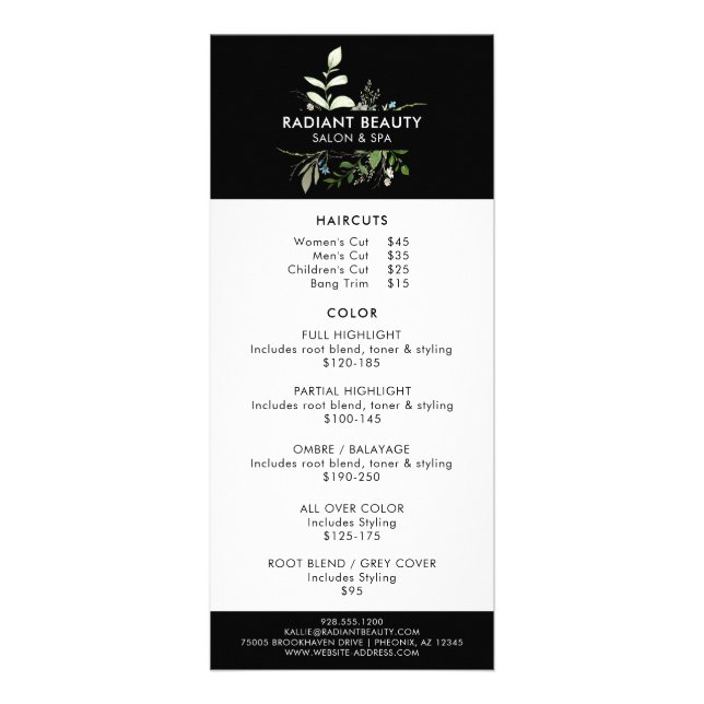 Elegant Wildflower Botanical Business Pricing Rack Card (Front)