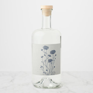 Elegant Wildflower Botanical Line Art Liquor Bottle Label