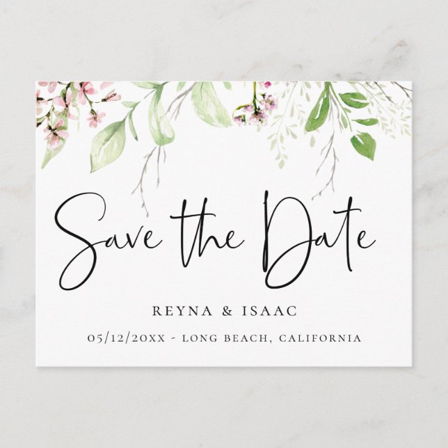 Elegant Wildflower Botanical Save the Date Announcement Postcard (Front)